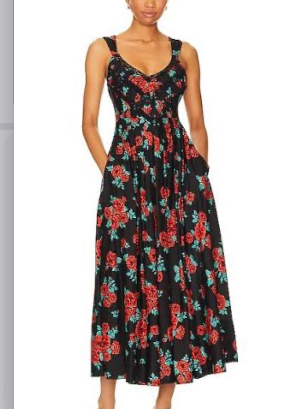 Free People Revolve Lovers Heart Midi Black Combo rose print maxi dress L